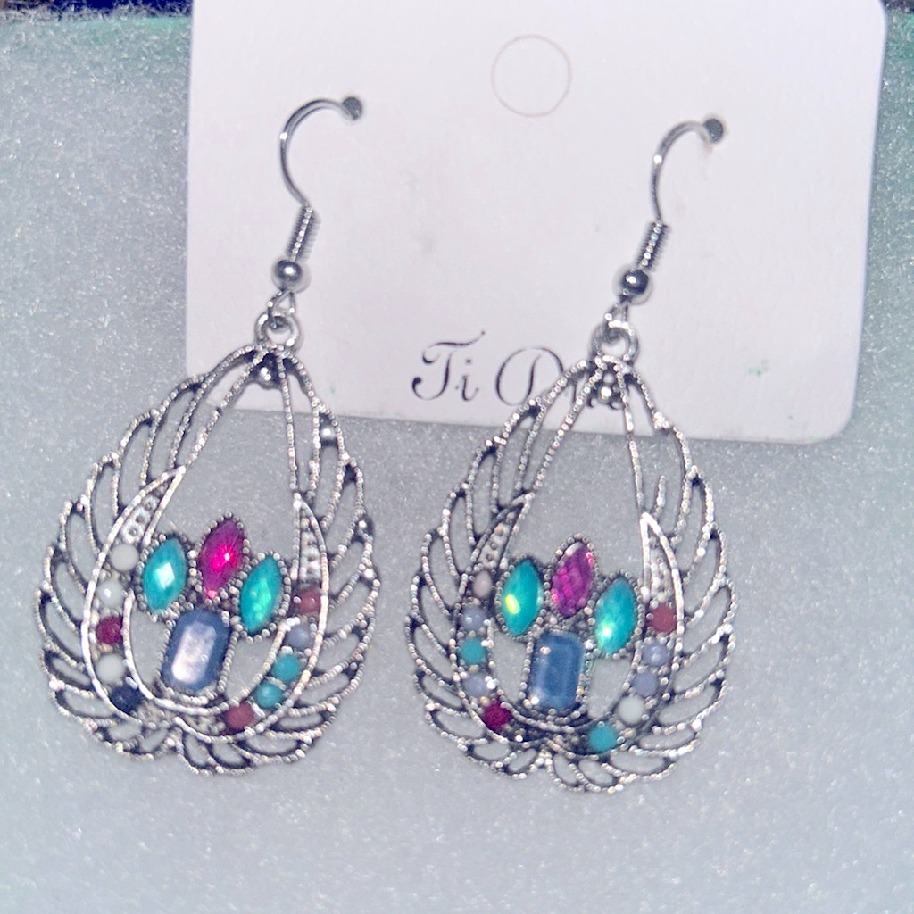 Silver And Multicolored Flapper 20s Style Art Deco Drop Statement Earrings 15$